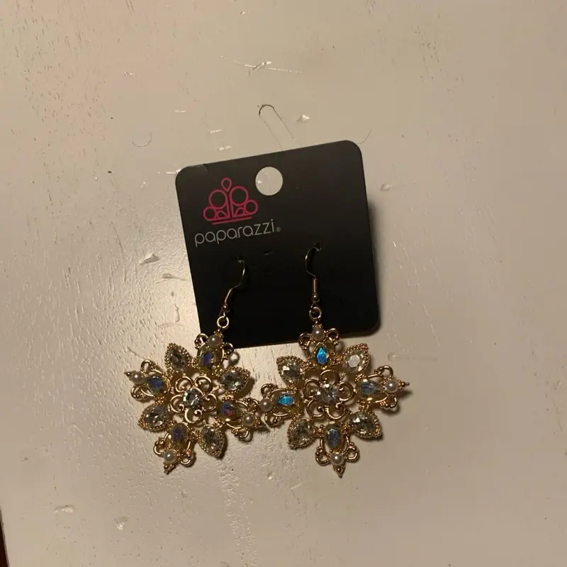 Paparazzi Snow Earring with Gold and Fish Hook Multiple Detailing on the Earrings Paparazzi Jewelry