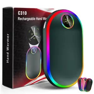 Luminescent Aluminum Hand Warmer for Women & Men, 10000mAh Rechargeable Power Bank with 7-Color Lights and Anti-Slip Grip, 3 Heat Levels, Eco-Friendly Gift for Birthdays