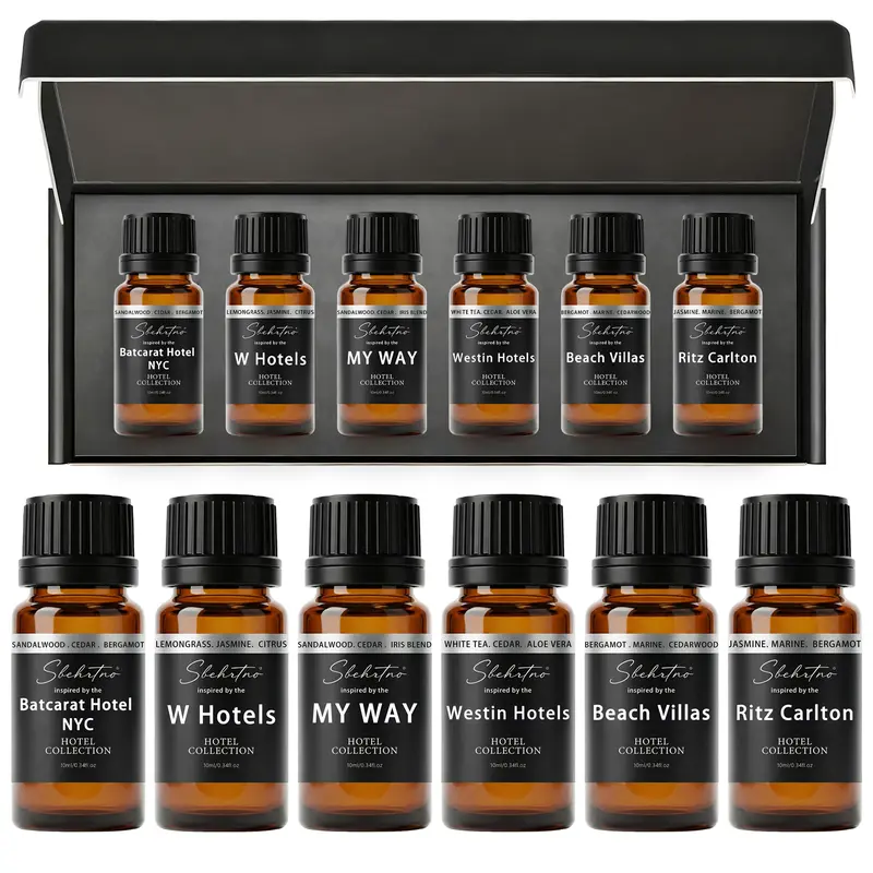 Sbehrtno Luxury Aroma Scented Diffuser Oil Bottle Gift Set - Hotel Scents Inspired Fragrance Freshener (Ritz Carlton My Way, Westin W Hotels), Pet & People-Safe, Casual Use, Holiday Option, Diffusion Support, Scent Layering, Bath Bombs Complement