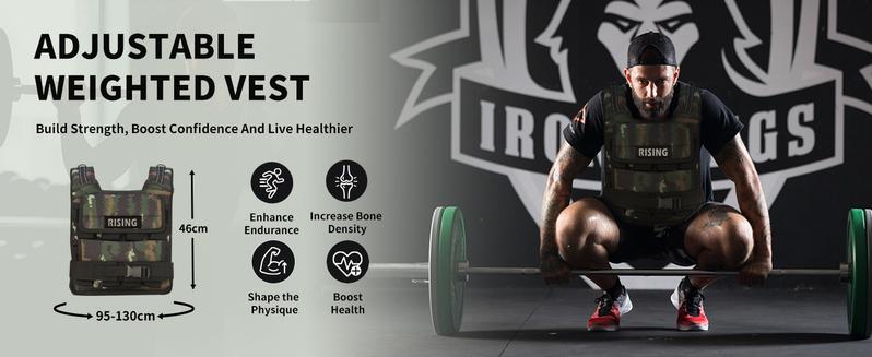 RISING Camouflage Adjustable Weighted Vest 2.5-40LB with Removable Weights for Enhanced Training Versatile Fitness Gear