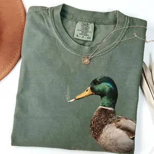 Comfort Colors  Mallard Smoking Cigarette Meme Funny Mallard Duck Hunting T-Shirt | Mallard Meme Graphic Tee | Unisex Novelty Animal Shirt - Trendy Fashion USA