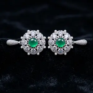 Dear Yesterday Art Deco Emerald Cabochon Earrings for Women, Vintage Medallion Drop Earrings, Elegant Emerald & Pearl Statement Jewelry Gift