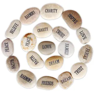 12pcs DIY Rocks for Engraved Polished Painting River Stones 12 Different Words, Inspirational Stones Flat River Rocks for Arts, Crafts, Aquarium Plants Decoration (White-Black Words)