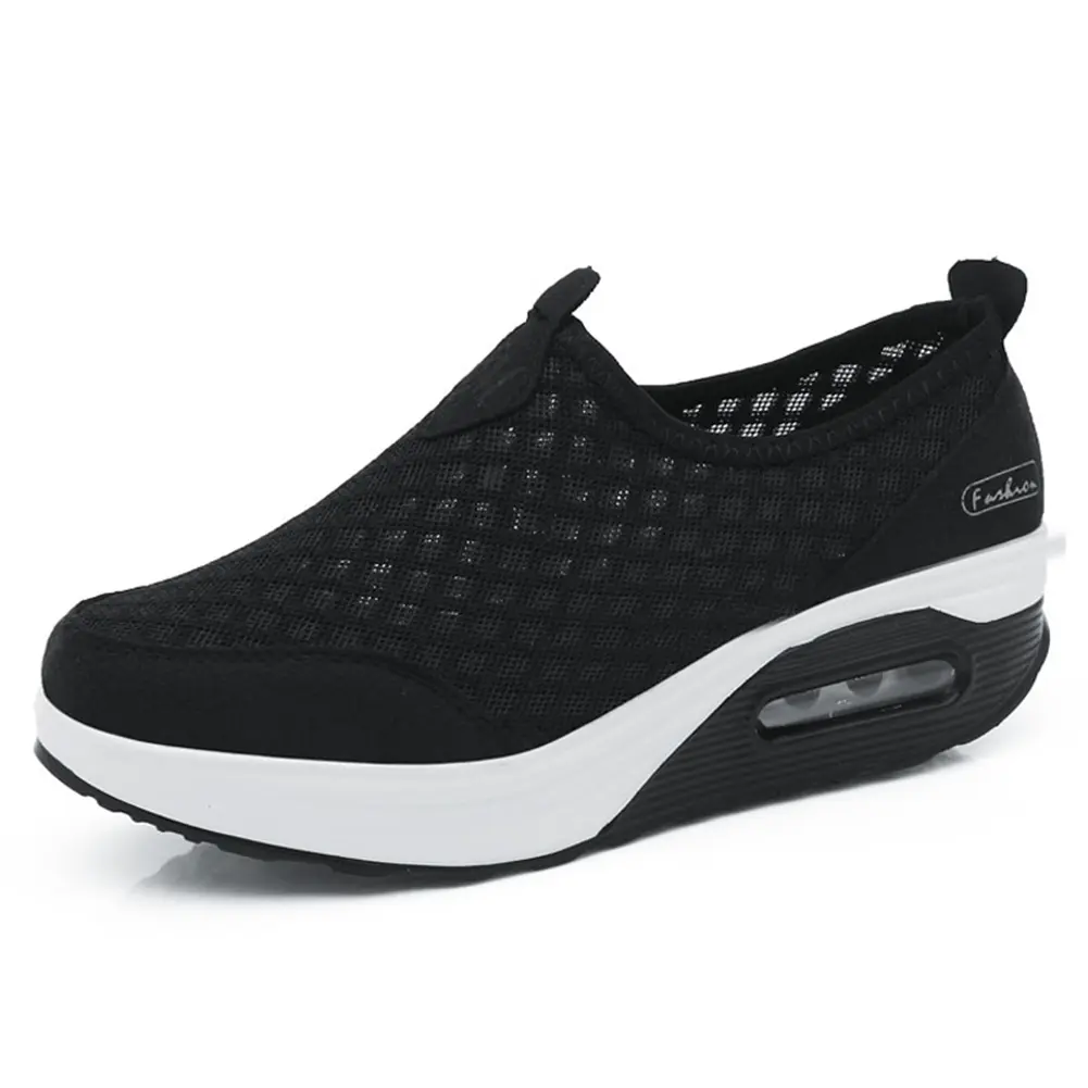 Women Walking Shoes Slip on Athletic Platform Mesh Tennis Breathable Wedge Sneakers