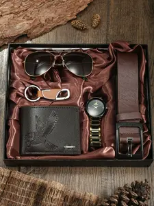 5pcs Men's Gift Set, High-Quality Watch, Glasses, Wallet, Belt, Keychain, Men Accessories, Perfect for Holidays, Birthdays, Father's Day, Valentine's Day