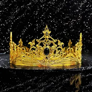 Cosplay King Crown Medieval Prince Diadem Regal Costume Headpiece Halloween Costume Headpiece with Intricate Design and Gemstone Centerpiece