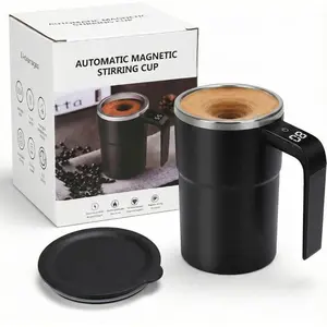 Electric Self-Stirring Coffee Mug – Rechargeable Magnetic Stirring Cup with LCD Thermometer, Auto Mixing for Milk/Cocoa/Protein Shakes, 304 Stainless Steel Double-Wall Insulated, Leak-Proof Travel Mug for Office Kitchen, Smart Gift for Coffee Lovers
