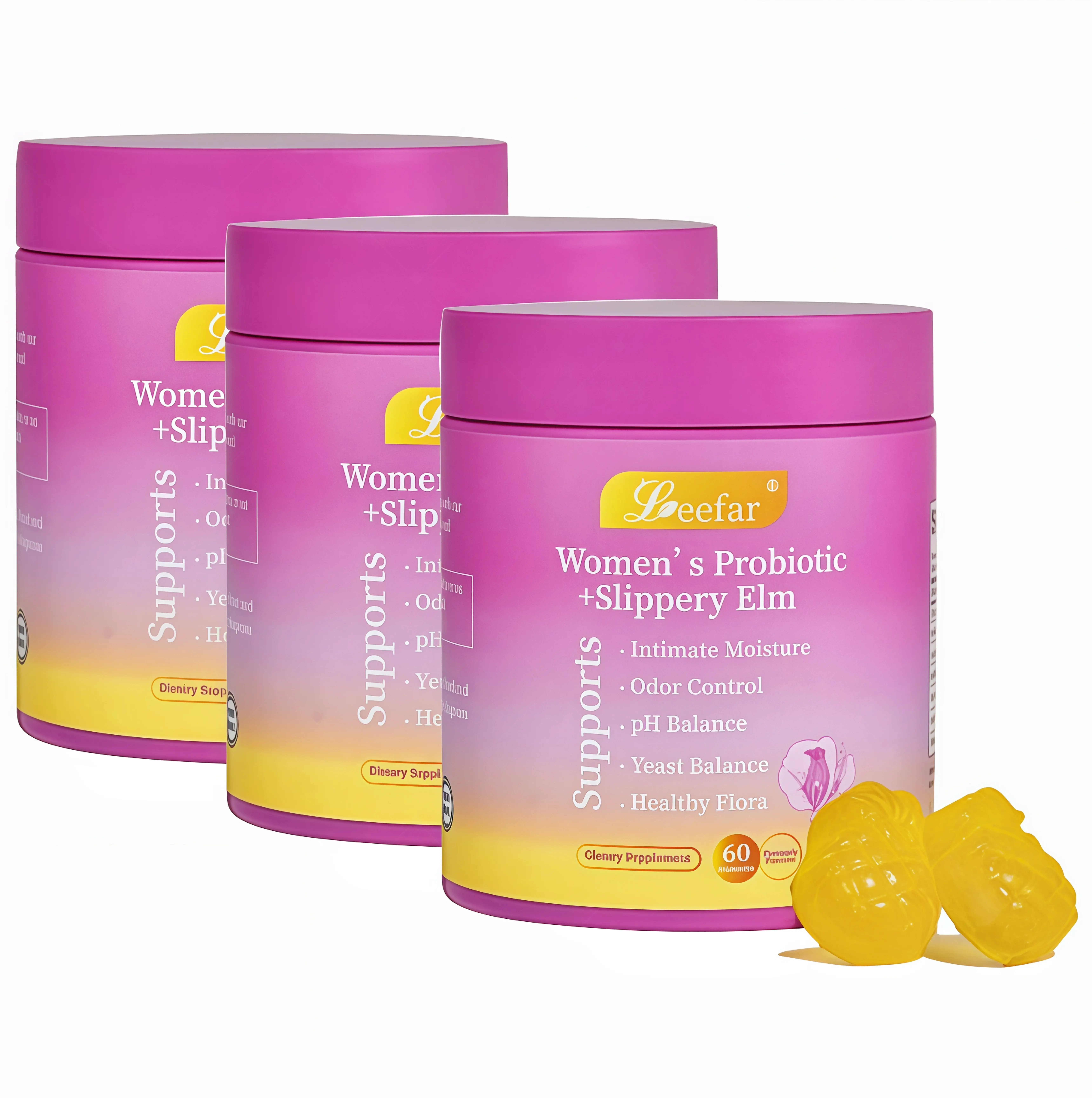 3 Pcs LEEFAR Her Probiotics Gummies MH - All in One Solution with Slippery Elm and Prebiotics & Lactobacillus Probiotic Blend for Women's pH Balance and Dryness Hawaiian Pineapple Gummies Dietary Supplement