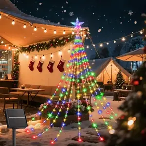 Solar Christmas Waterfall Lights, Waterproof Tree Light, 200 LED Outdoor Waterproof String Lights, 8 Modes Fairy Lights for Holiday Decorations