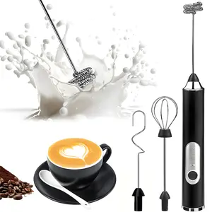 Stainless Steel Handheld Coffee Frother, Cordless Milk Frother, Rechargeable Electric Whisk with 3 Heads Drink Mixer Foam Maker For Latte, Cappuccino, Hot Chocolate, Egg, Kitchen Gadget, Food-Grade