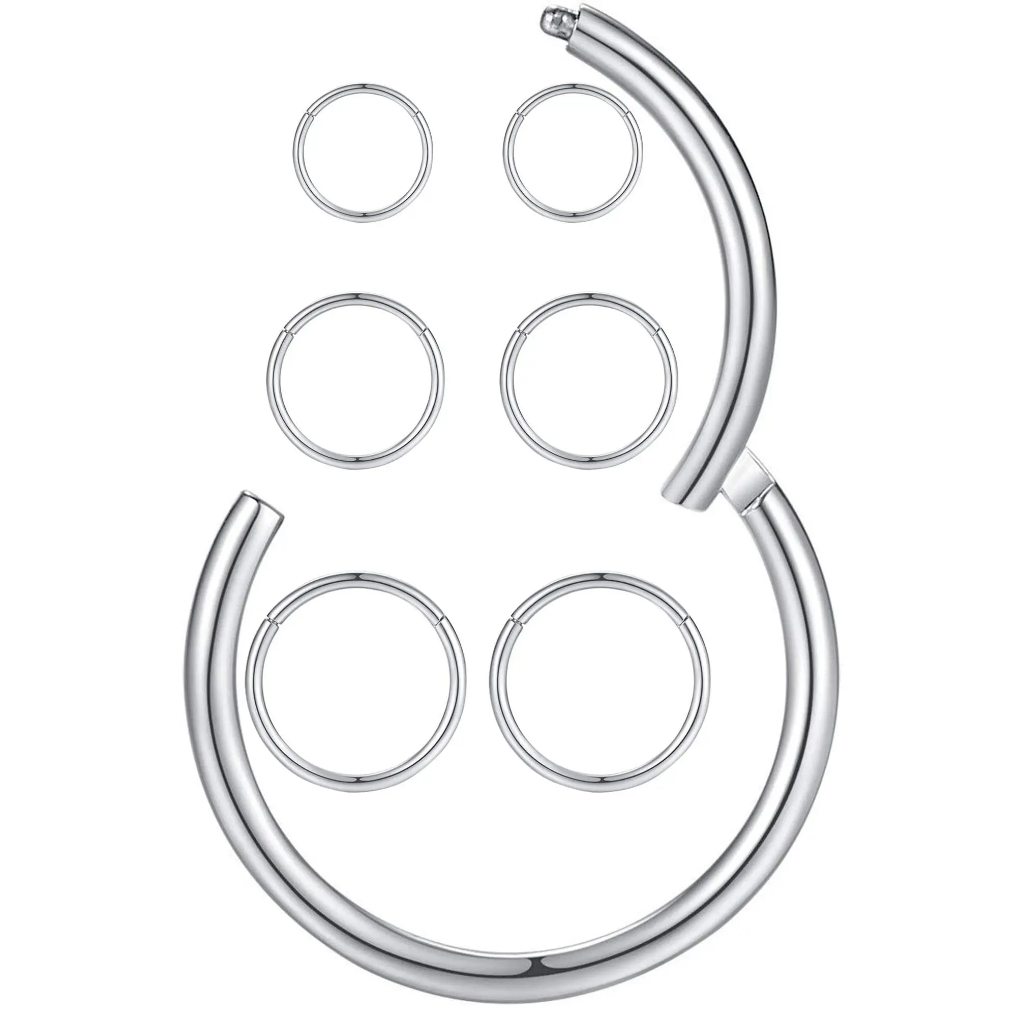 3pairs 18g/16g 6/7/8/9/10mm Steel Clicker Hinged Nose Rings Small Thin Hoop Earrings  Safety Plated Tiny Seamless Hoops Set For Septum Nostril Cartilage Helix Tragus Daith Earlobe 2nd & 3rd Hole Multiple