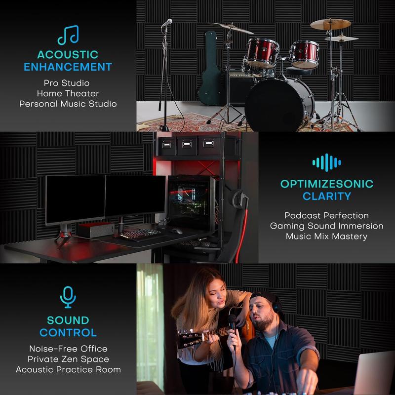 96 Pack Sound Proof Foam Panels for Walls, 1 X 12 X 12 Inches Acoustic Foam Panels, High Density Acoustic Panels Sound Absorbing, Noise Cancelling Studio Wedges Red + Black