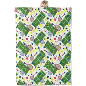 Tennis Fun Blanket 50×60 Inch,Vibrant Tennis Court and Racket Fun Lightweight Flannel Throw,Active Lifestyle Art Home Living Room Decor,Farm Gifts for Adults,Sport Lovers