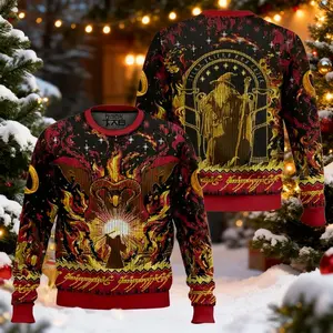 Fantasy WL Ugly Christmas Sweater, Fire Demon Balrog Ring Jumper, Magic Staff Nerd Christmas Gift, Epic Saga Holiday Pullover