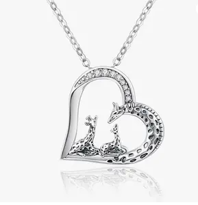 TANGPOET Giraffe Gifts for Women Christmas Gifts Adult Family Giraffe Necklace for Mother Daughter 925 Sterling Silver Jewelry Birthday Mothers Day Gifts for Mom Grandma