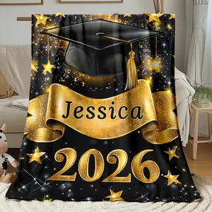 Graduation Hat Celebrating Graduation of Class 2026 Custom name Print Portable Blanket- Lightweight Throw for Sofa, Travel, Camping, Bed, Livingroom, Office, and Bed - Digital Printing Blanket with Soft and Warm Fabric