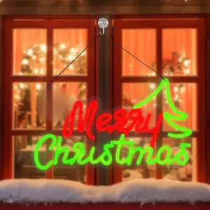 18 Inch Merry Christmas Neon Sign - LED Light Up Christmas Decor with Timer Function, Home & Outdoor Wall Decor, Room Decoration, Tree Ornaments Neon Lights for Holiday Festive Decor