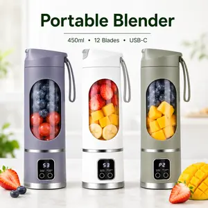 Portable Blender for Smoothies, 15.22oz USB Rechargeable Personal Juicer with LED Display, Leak-Proof Mini Blender for Travel, Gym, Office & Baby Food