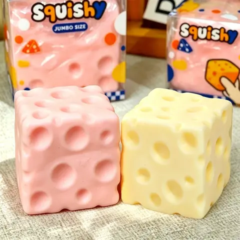 Squishy Cheese Block - Yellow/Pink Realistic Ultra-Soft Non-Rebound ASMR Sensory Fidget Stress-Relief Toy for Kids Adults l Viral Stress Ball Glutinous
