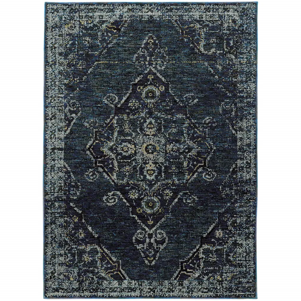 212 MAIN 2x3 ft. Blue & Brown Oriental Motif Power-Loom Stain-Resistant Fade-Resistant Vintage Boho Rectangle Area Rug for Equestrian Sports & Indoor Leisure Use
