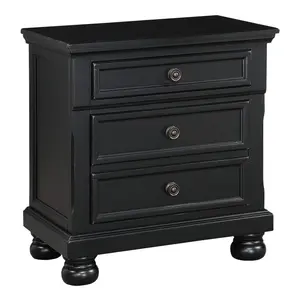 Bedroom Furniture Black Finish Bun Feet Nightstand with Hidden Drawer Casual Transitional Bed Side Table