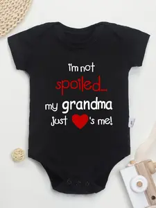 100% Pure Cotton Baby Onesies "I'm Not Spoiled My Grandma Just Loves Me" Letter Print, Soft Casual Round Neck Baby Romper