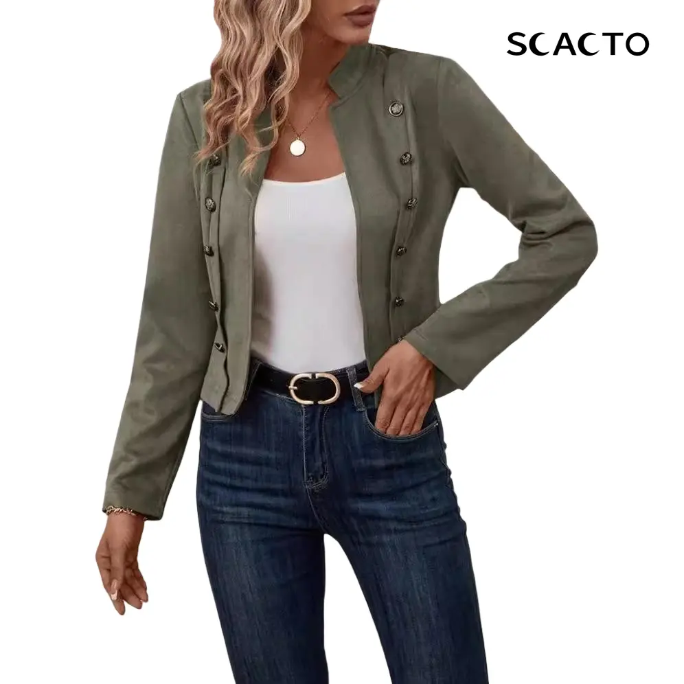 Scacto Women's Soft Faux Suede Blazer, Relaxed Fit Open Front Outerwear with Notch Lapel for Dressy Business Casual Work Style