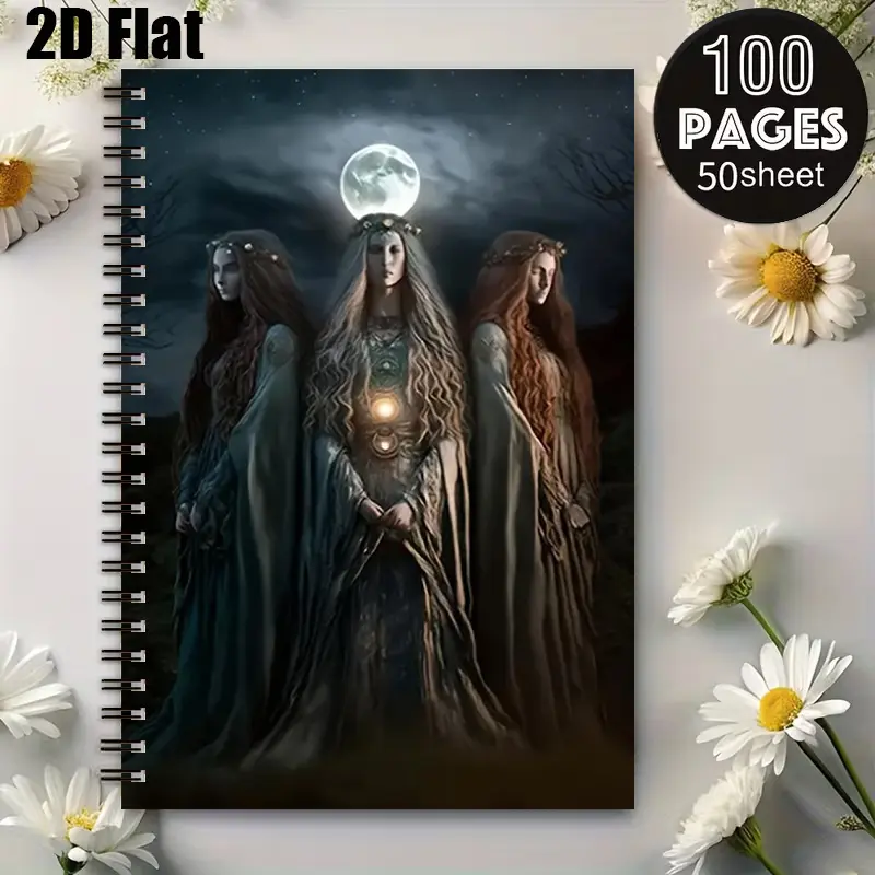 1 Spiral Bound Notebook 5.7x8.26 inch, Durable Binding, Ideal for Moonlit Rituals, Witchcraft Journal, Halloween Spell Writing, Pagan Sabbat Notes, Gothic Gift for Mystic Lovers [2D] Flat