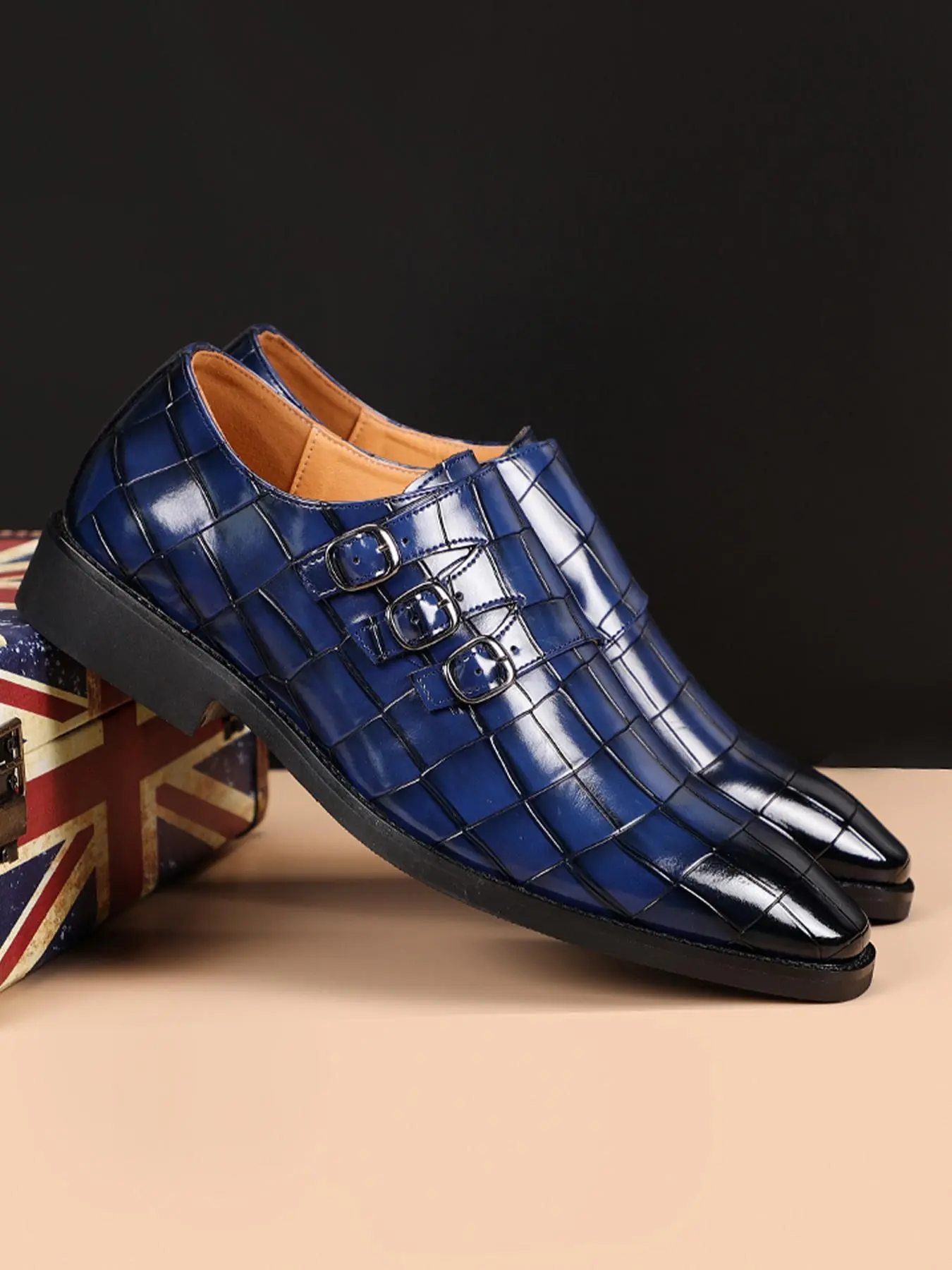 Men's Business Formal Oxford Shoes, Fashionable Geometric Pattern Closed Slip on Dress Shoes for Work Office, Office Commuting Shoes, Male All-match Commuter Shoes for Daily Wear Footwear, Business Style Footwear, PU Leather Shoes