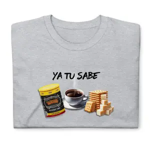 Men's Soft Short-Sleeve Cotton Round Neck T-Shirt - Unisex Comfy Casual Top Featuring Ya Tu Sabe, Cafe Yaucono Export Soda, Queso, Cafecito Designs