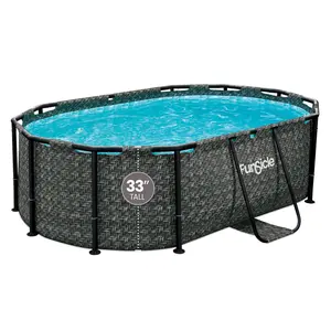 Funsicle 9'10" Oasis Designer Oval Above Ground Pool w/ Pump, Dark Herringbone