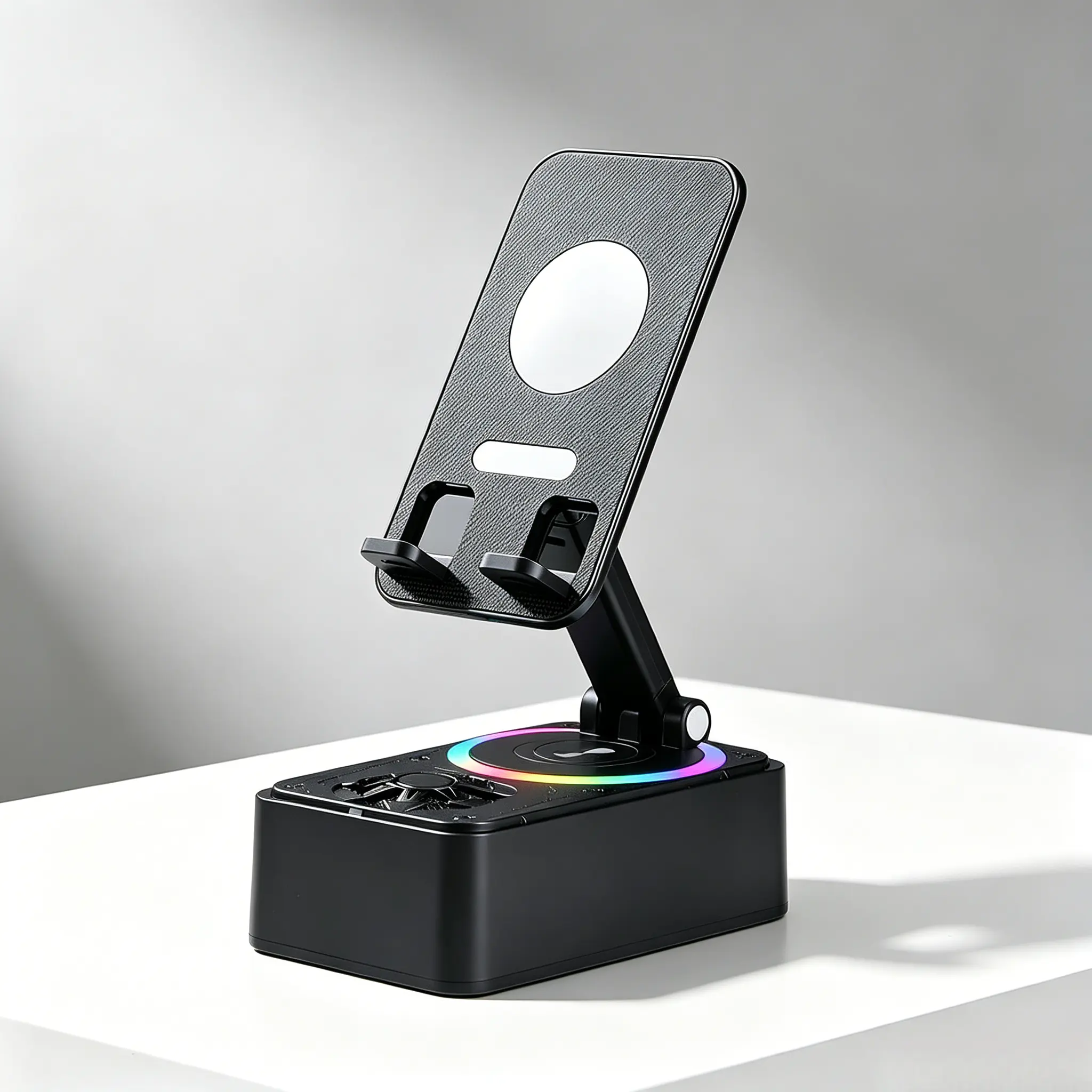 Independence Day Multifunctional 360° Adjustable Phone Stand with Bluetooth Speaker, RGB Light & Power Bank – Multifunctional Foldable Holder for iPhone, Android & Tablets, Ideal Father’s Day & Summer Gift for All