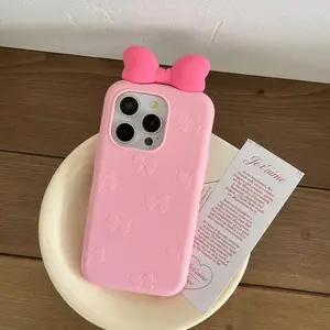 Bow iPhone Case, Soft Silicone Shockproof Protective Cover for Apple 14/13 Pro Max, Trendy Korean Style Phone Protector, Casing