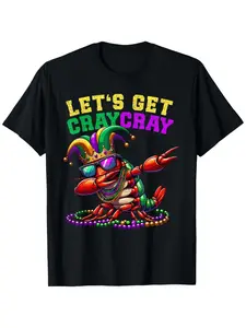 Men'S Mardi Gras T-Shirt Featuring a Dabbing Crawfish Design, Comfortable Fit, Crew Neck, Ultra-Soft And Breathable Fabric, Moisture-Wicking Properties, Perfect for Casual Summer Wear, a Trendy Essential
