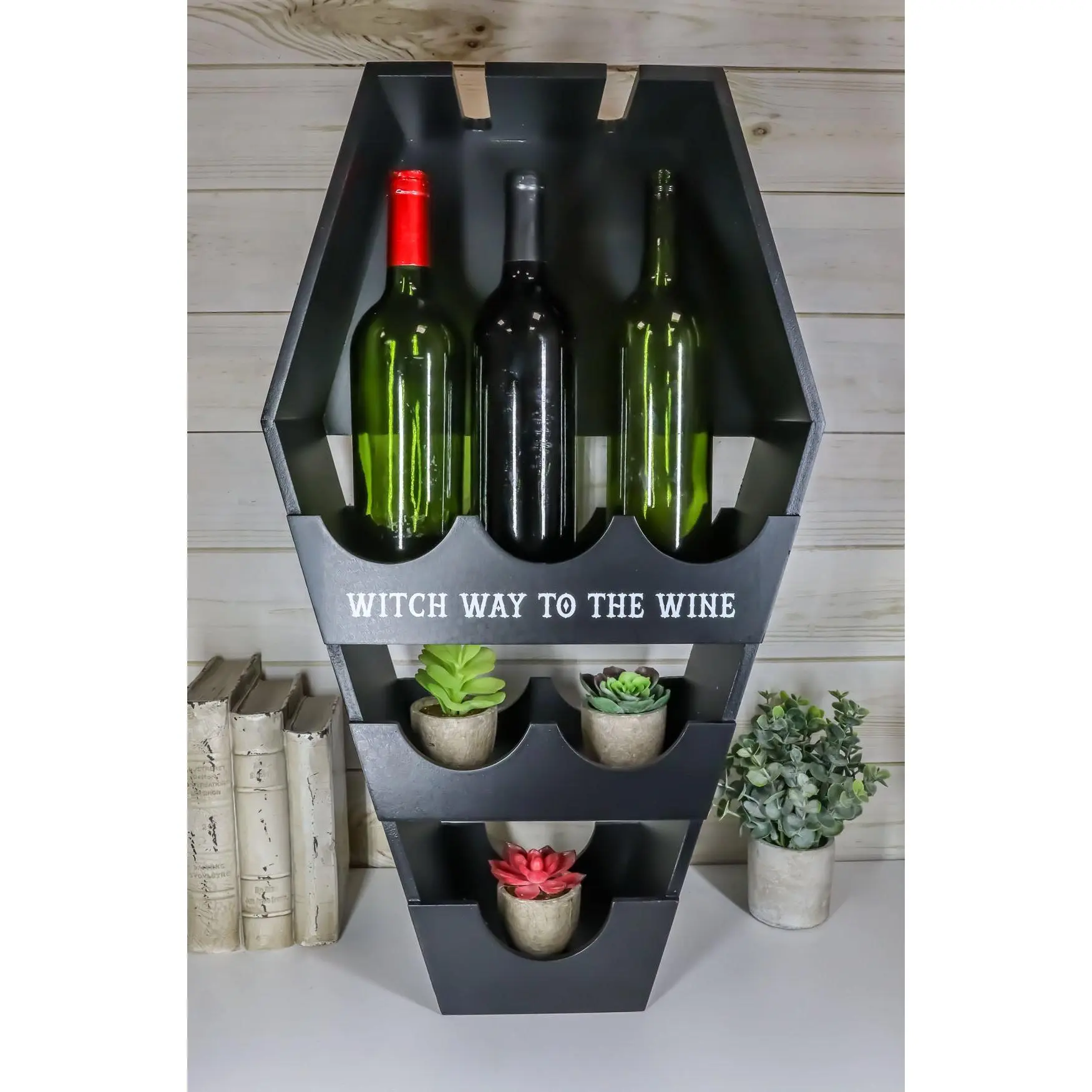 Gothic Vampire Black Coffin Casket Wine Glasses Bottles Rack Shelf Holder Stand