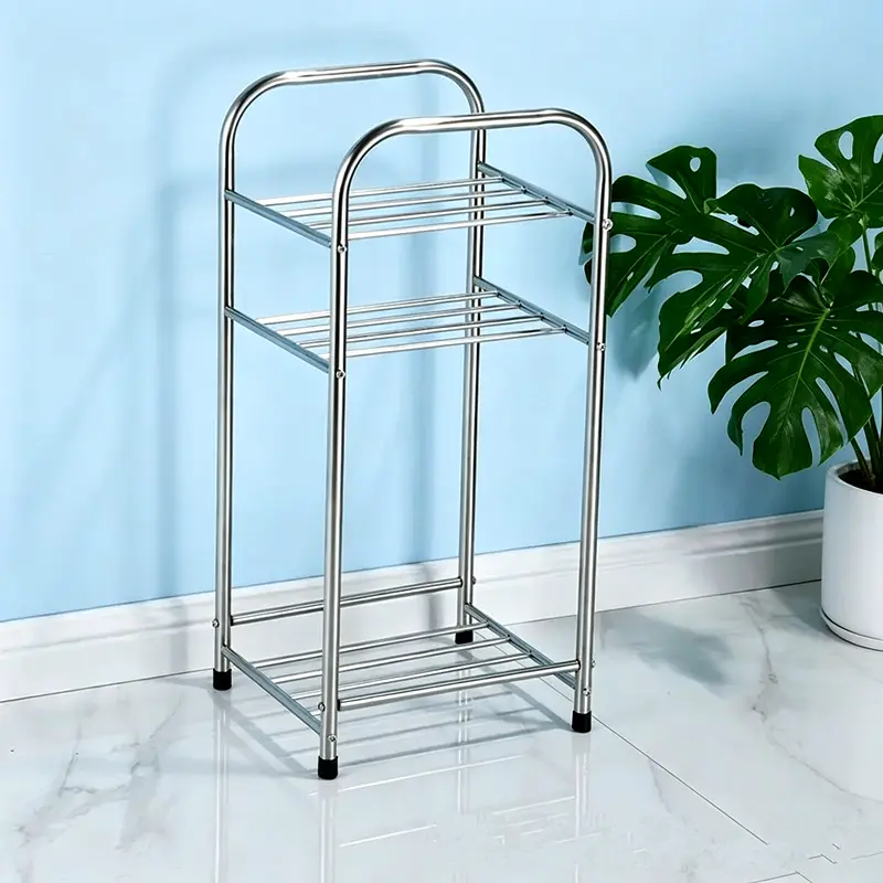 3-Tier Stainless Steel Storage Shelving Unit for Bathroom Essentials and Cleaning Supplies