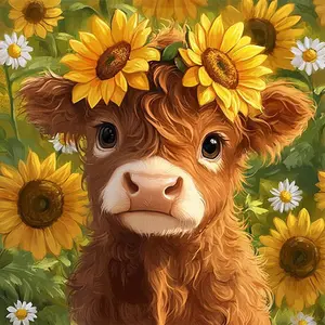1PCS Sunflower Cow Diamond Painting Kit for Adults Kids DIY 5D Crystal Rhinestone Embroidery Art Craft H