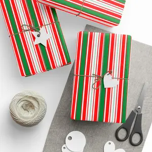 Christmas Stripe Wrapping Paper - Red Green White Holiday Gift Wrap