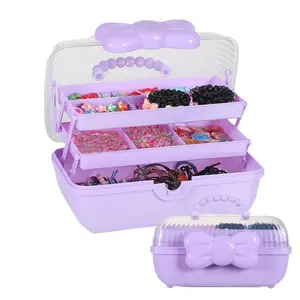 3-Layer Plastic Storage Box With Handle – Storage Box With Bowknot Lock, Cute Jewelry Box, Multi-Functional For Storing Hairpins, Headbands, Ties And Jewelry – Perfect For Girls