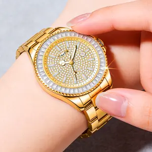 Luxury Women's Round Diamond-Embedded Quartz Watch - Suitable for Female Wear; Made of Stainless Steel with a Quartz Movement, Water Resistant up to 30 Meters; Elegant and Fashionable Design with a Unique Style, Perfect as a Gift for Wife or Mother, Also