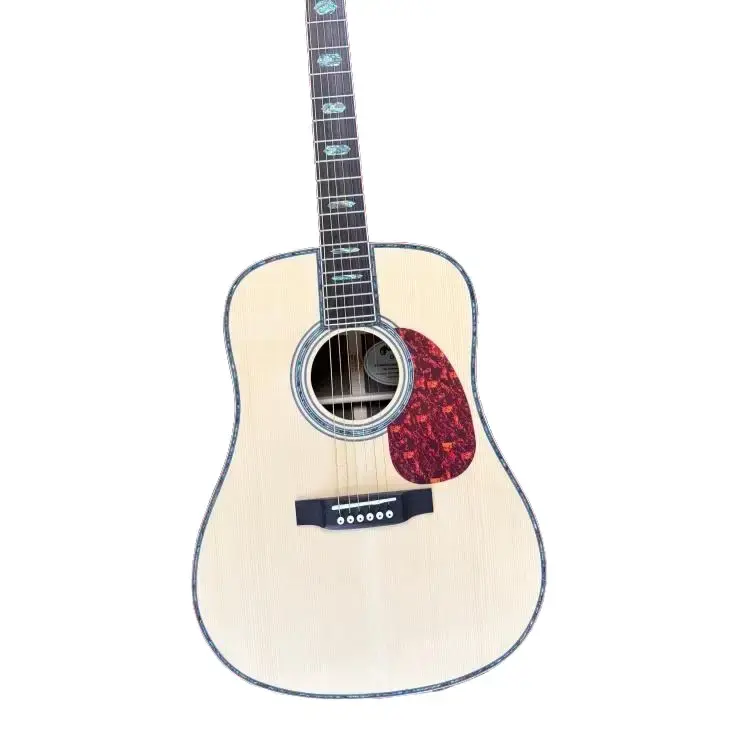 Handmade D45 Acoustic Electric Guitar With EQ Top Solid Spruce Abalone Inlay Mahogany Neck