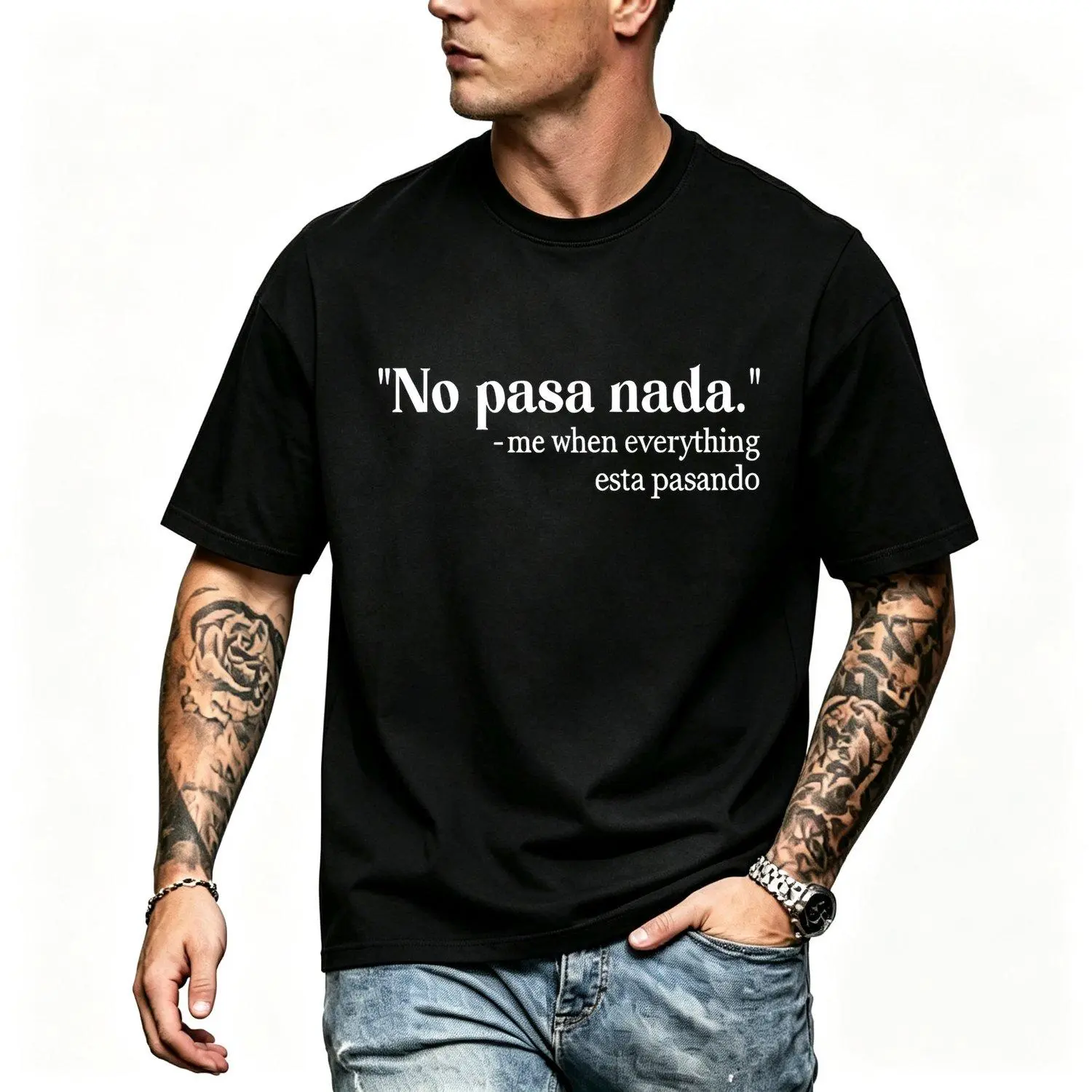 Men's Short Sleeve Cotton Sports Tee - Breathable Bilingual Mexican Spanish Teacher Spanglish Graphic Print, Multi-Size Athletic Casual Wear, Bilingual Print, Graphic Text