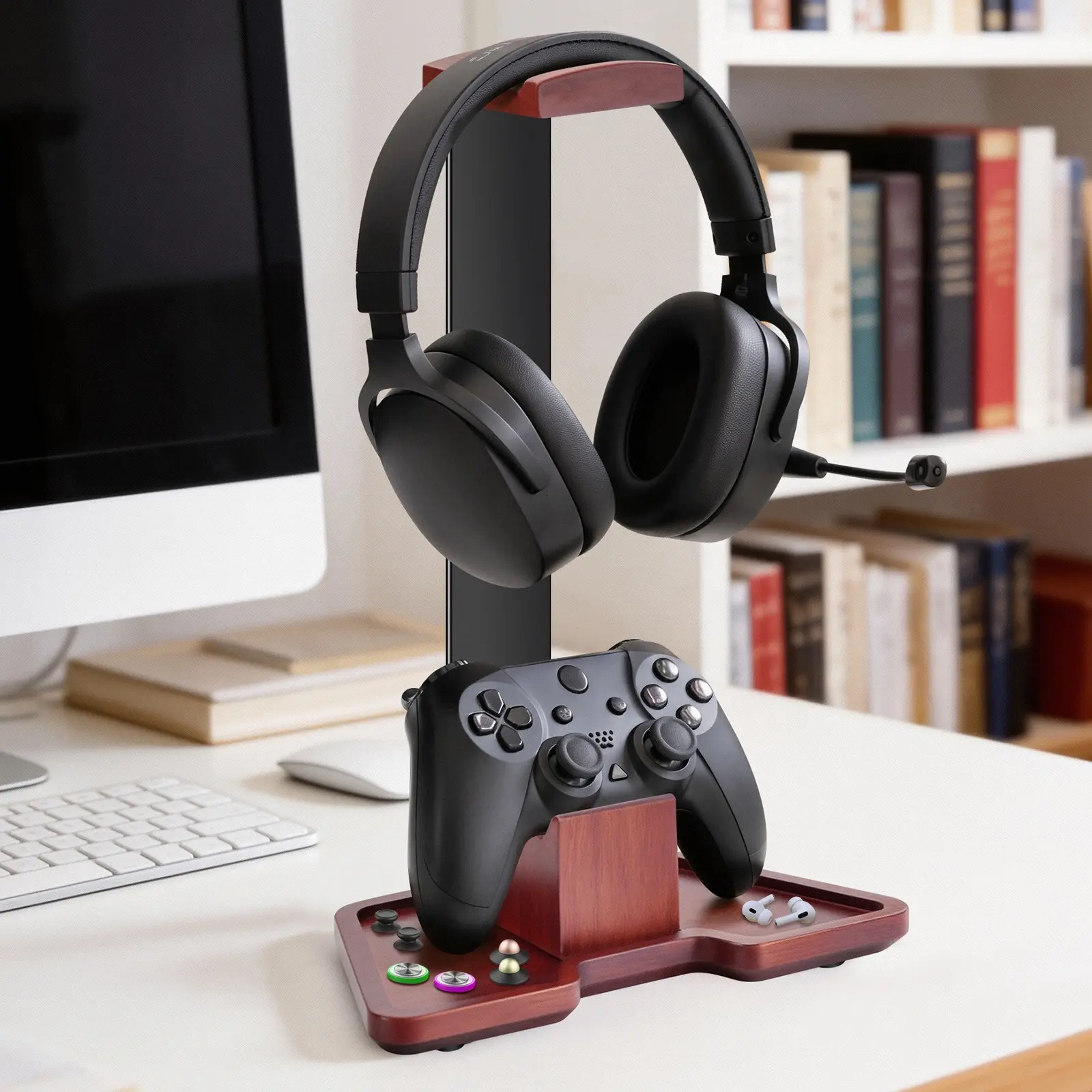 Solid Ebony Wood Game Controller Stand with Storage Base, Combines ...
