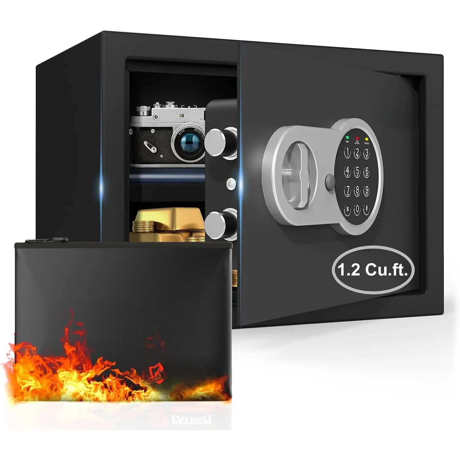 [ 1.2 Cu.ft. ] Fireproof Safe for Home,Digital  Home Cabinet Safes for   Documents,Safe Box with  Keypad,Removable Shelf for Office Business,1.2 Cu.ft.
