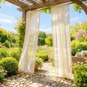 Bohemian Style Sun Curtain Set, Home Decoration Curtain, Gazebo Curtains Outdoor, Breathable Mesh Design, Perfect for Spring Summer, Home Patio, Balcony, Outdoor Weddings