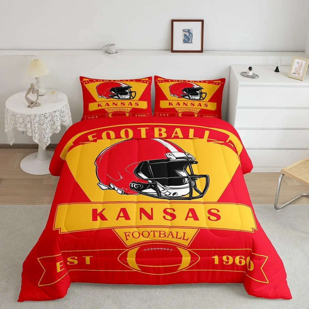 Football Bedding Set ,Kansas Comforter Set,Football Fans Gifts Comforter,American Football City Bed Set