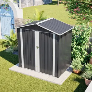 6 x 4 FT Outdoor Metal Storage Shed, Waterproof Garden Tool Shed with Lockable Door & Sloped Roof, Easy Assembly Backyard Storage House for Patio, Lawn, Gray