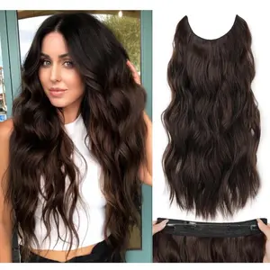 Halo Hair Extensions 20 Inch Invisible Wire Long Wavy Hair Extensions for Women Adjustable Size Hairpiece 4 Clips in Hair Extension (Chocolate Brown)