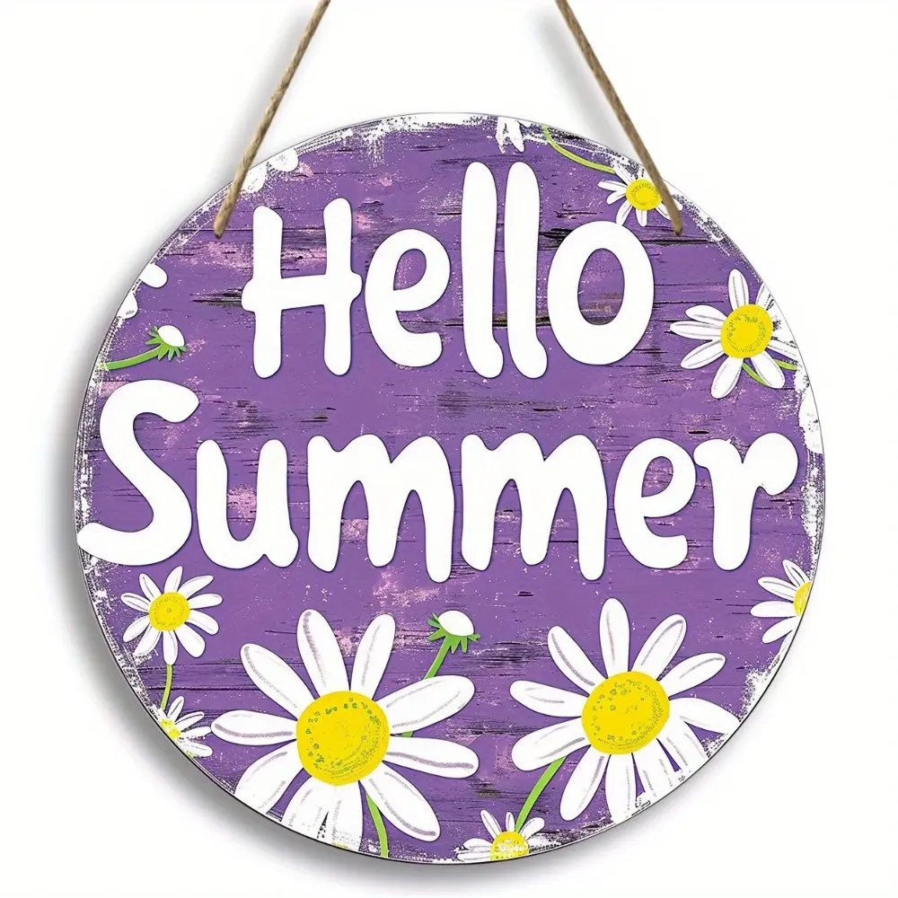 "Hello Summer" Daisy Round Wooden Door Sign – Vibrant Summer Porch Decor wall art home decor novelty desk light Large LED Digital Clock motion sensor new ornament gold dopamine Frameless Modern Wall Decor Minimalist Bathroom Print cozy room accessories