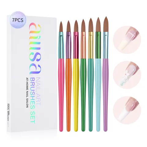 Aillsa Acrylic Nail Brush Set - 3/7pcs 3D Carving Nail Care Tools, Size 4/6/8/10/12/14/16 Powder Brushes for Home & Salon Manicure, Art Extension, Halloween/Christmas Gift for Women